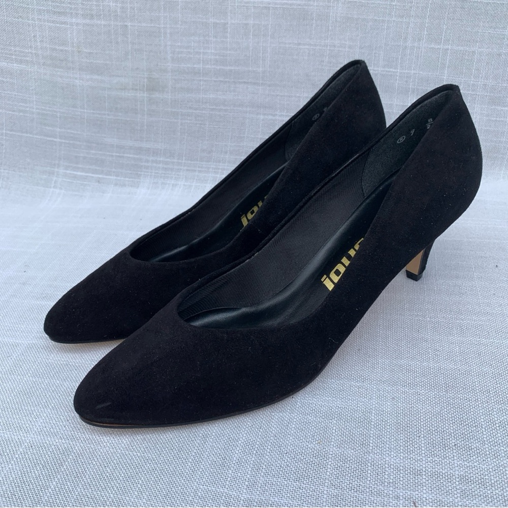 Vtg Joyce Womens Heel Shoes Black Suede Size 9 Leather USA